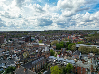 Obraz premium An Aerial View of Downtown and Central Derby City Centre of Midlands England, Great Britain