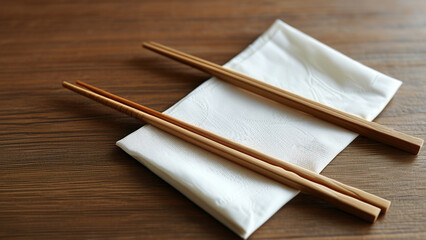 Wooden chopsticks on a napkin