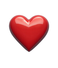 A glossy red heart-shaped object with a smooth surface, isolated on a white background. Perfect as a symbol of love, romance, and affection for Valentine's Day, weddings, and romantic designs.