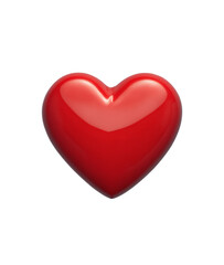 A glossy red heart-shaped object with a smooth surface, isolated on a white background. Perfect as a symbol of love, romance, and affection for Valentine's Day, weddings, and romantic designs.