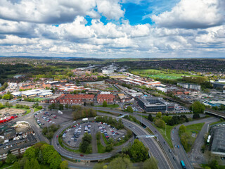An Aerial View of Downtown and Central Derby City Centre of Midlands England, Great Britain
