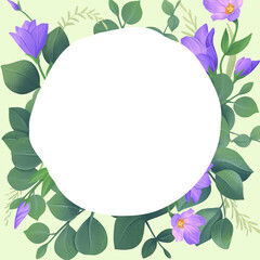 Green foliage and purple flowers and copy space