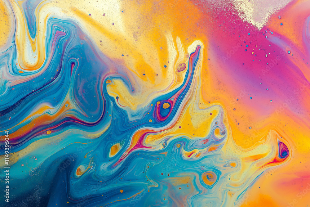Poster fluid soap bubble psychedelic colorful abstract art. surreal patterns with rainbows and waves of col