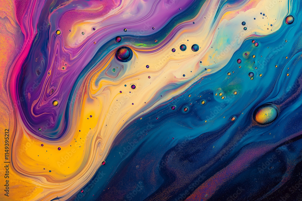 Poster fluid soap bubble psychedelic colorful abstract art. surreal patterns with rainbows and waves of col