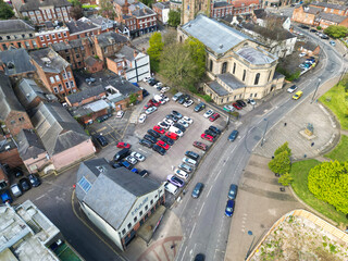 An Aerial View of Downtown and Central Derby City Centre of Midlands England, Great Britain