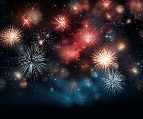Abstract fireworks background image. Dark background. Gold glitter background with fireworks. christmas eve, new years and 4th of july holiday concept.