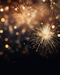 Abstract fireworks background image. Dark background. Gold glitter background with fireworks. christmas eve, new years and 4th of july holiday concept.