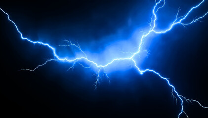 Stunning Electric Blue Lightning Strike Against Dark Background