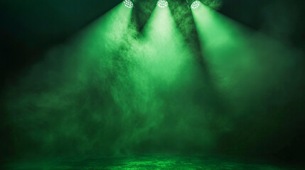 Misty green stage with dramatic spotlight and fog effects