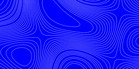 Geographic abstract curve wavy lines background, contour map relief land white line on blue background outline of landscape geodesy topographic map background, line map with seamless ornament design.