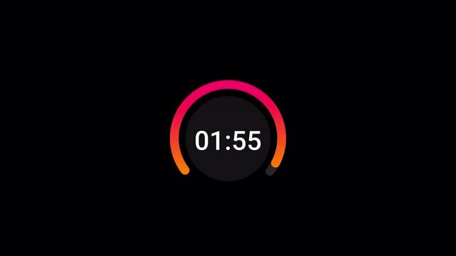 2 minutes countdown animation on black background, 2 minutes stylish timer countdown animated, two minutes timer with alpha channel.