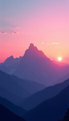 Naklejka premium “Mountain Silhouette at Sunrise for Mobile and Phone Wallpaper” – A serene design featuring the silhouette of mountains with a gradient sunrise in the background. 