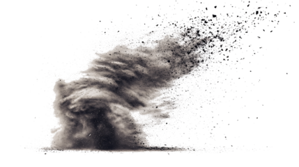 The dust devil spins, a small whirlwind of dust and debris isolated on white and transparent a background.