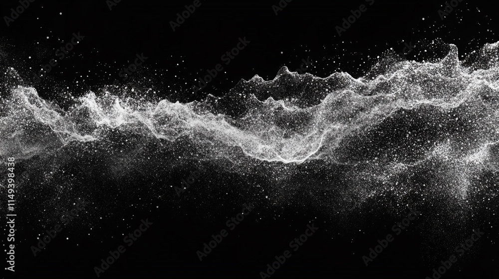 Poster abstract representation of flowing water and splashes with a dark background showcasing motion and f