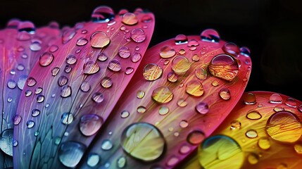 Hyper-realistic background featuring water drops on a flower petal with vivid colors. full ultra hd, high resolution