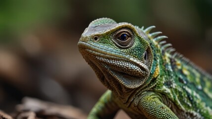 Fototapeta premium Close-up portrait of a vibrant green lizard.