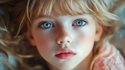 Naklejka premium Stunning Close-up Portrait of a Young Girl with Freckles and Blue Eyes