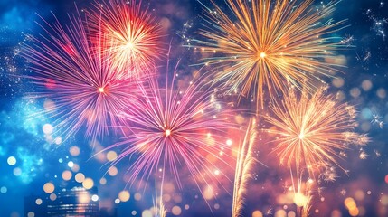 Fototapeta premium Vibrant Fireworks Display Illuminating Night Sky