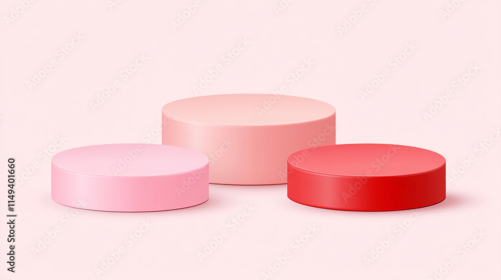 Poster three smooth round objects in varying pink shades on a pastel background.