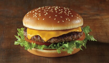 Juicy Cheeseburger: Savory Patty Melts with Flavorful Toppings on Sesame Bun, A Delicious Food Experience.