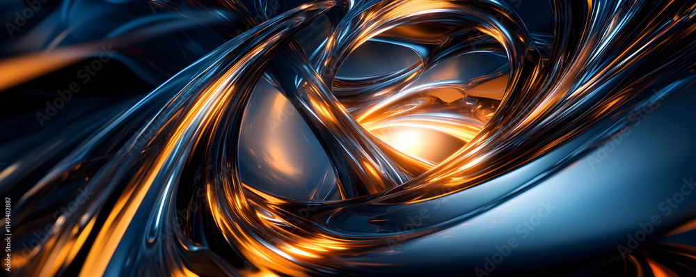 Poster abstract swirling patterns of blue and orange light create a dynamic visual.