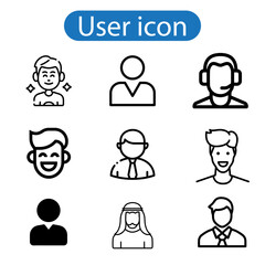 Fototapeta premium Standard User Icon Set with Men, Women, and Multiple People vector art illustration on white background. 