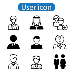 Standard User Icon Set with Men, Women, and Multiple People vector art illustration on white background.
