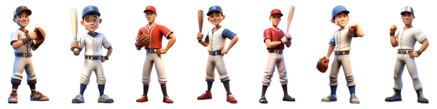 PNG Animated baseball players lineup, element set on transparent background