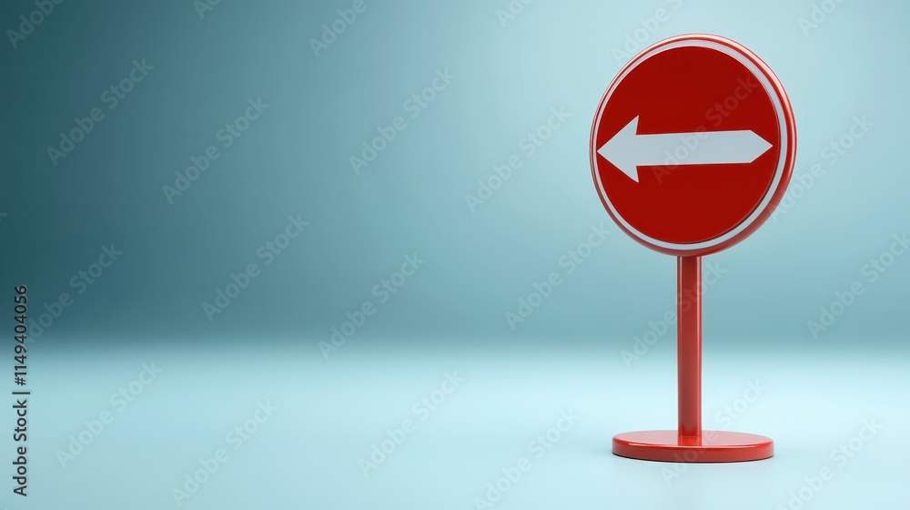 Poster red sign with right arrow, direction, guidance, and wayfinding for clear path next step