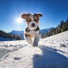 Obraz premium 雪の上ではしゃぐ犬