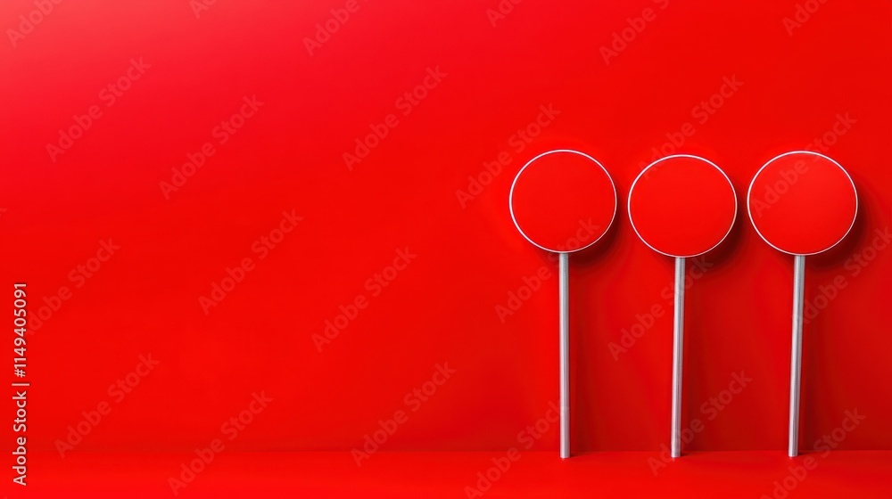 Aufkleber minimalist abstract composition, three red circles on a red background