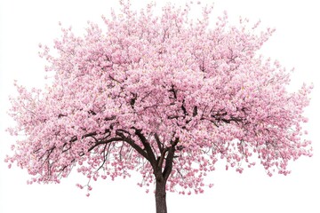 Obraz premium Pink Cherry Blossom Tree Isolated on White