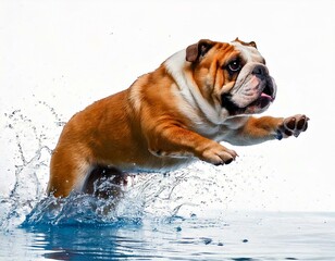 Playful Bulldog Leaping Out of Water