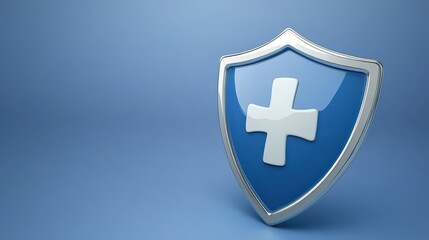 Obraz premium Blue shield with white cross, symbolizing protection, safety and security 