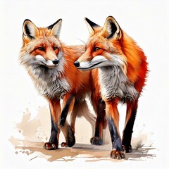 Obraz premium Elegant Red Fox Illustration on White Background