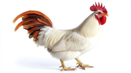 Fototapeta premium White Rooster with Red Comb Isolated on White Background