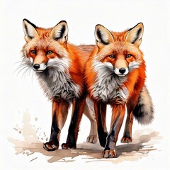 Obraz premium Elegant Red Fox Illustration on White Background