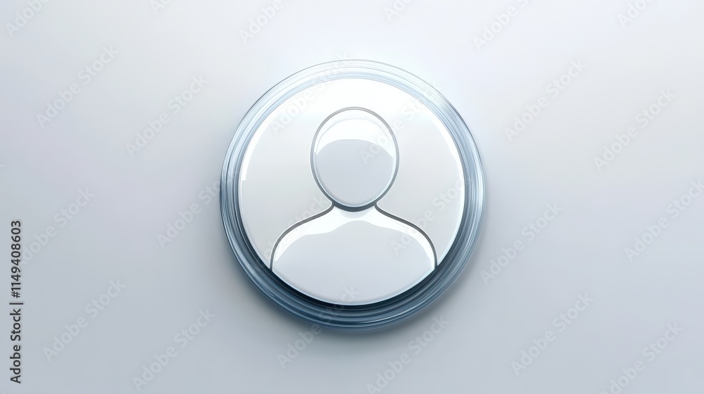 Poster white button with person icon, symbol of human connection in digital interface design