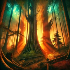 Fototapeta premium sunset in the woods