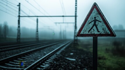 Railroad crossing sign, a stop sign for safety on train tracks ensuring safe travel