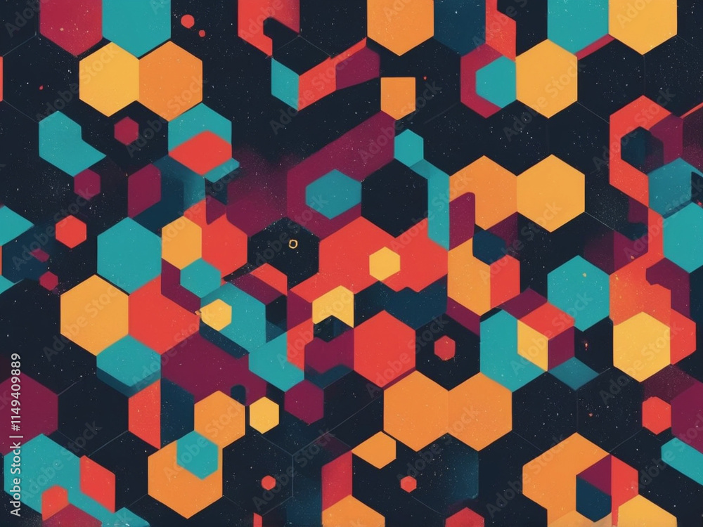 Poster a seamless geometric pattern with triangles and hexagons in bold, contrasting colors