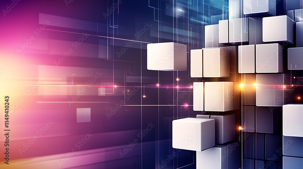 Poster abstract background with glowing cubes and lines.