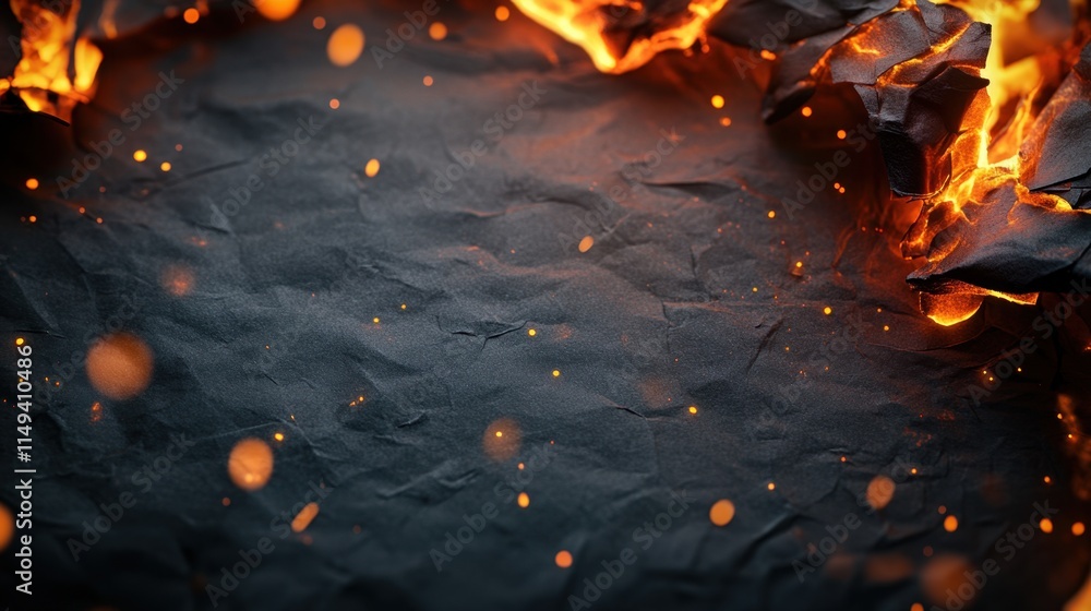 Poster dynamic fire and paper texture with glowing sparks and shadows