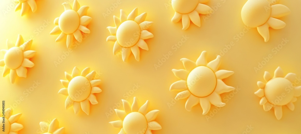 Poster Yellow suns pattern on a light background.