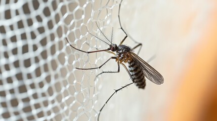Mosquito on white mosquito wire mesh,net.Mosquito disease is carrier of Malaria, Zica Virus,Fever