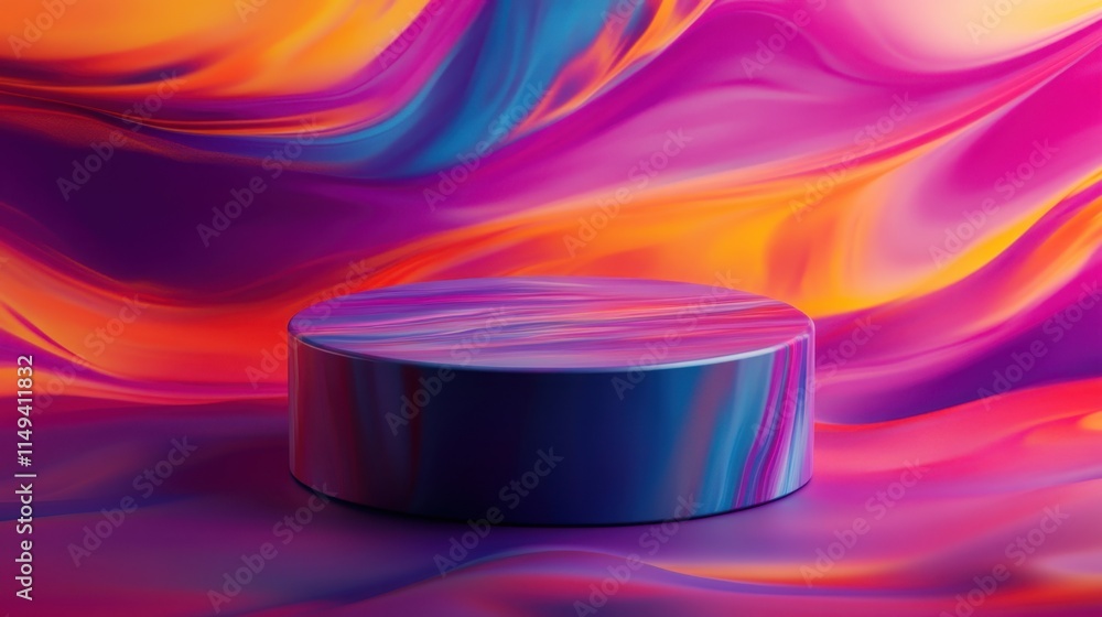 Poster colorful abstract swirls with round platform for display or showcase