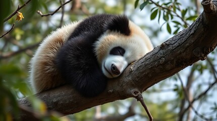 Obraz premium Panda sleeping on a branch