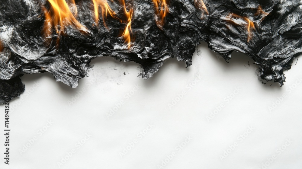 Poster flames and charred paper texture with unique black and white patterns