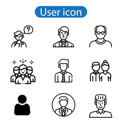 Standard User Icon Set with Men, Women, and Multiple People vector art illustration on white background.
