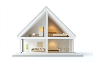 Isometric view of white modern house interior with furniture.